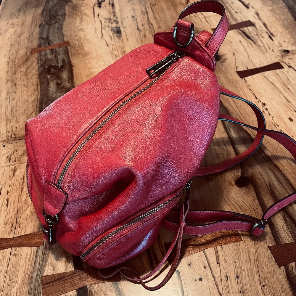 REBECCA MINKOFF "Julian" RED LEATHER backpack bag is preowned
